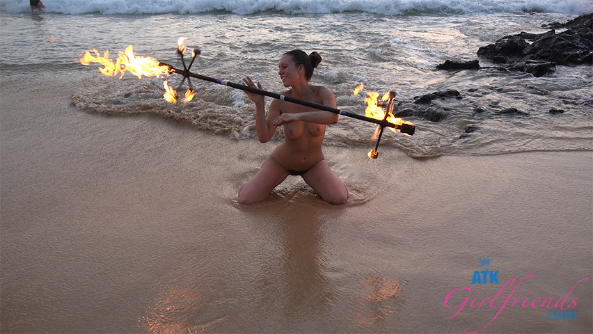 She puts on a show for all at the nude beach